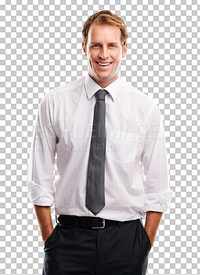 Buy stock photo Happy, business and corporate portrait of man on png for executive, professional and career mindset. Smile, boss and pride with male employee isolated on transparent background for confidence