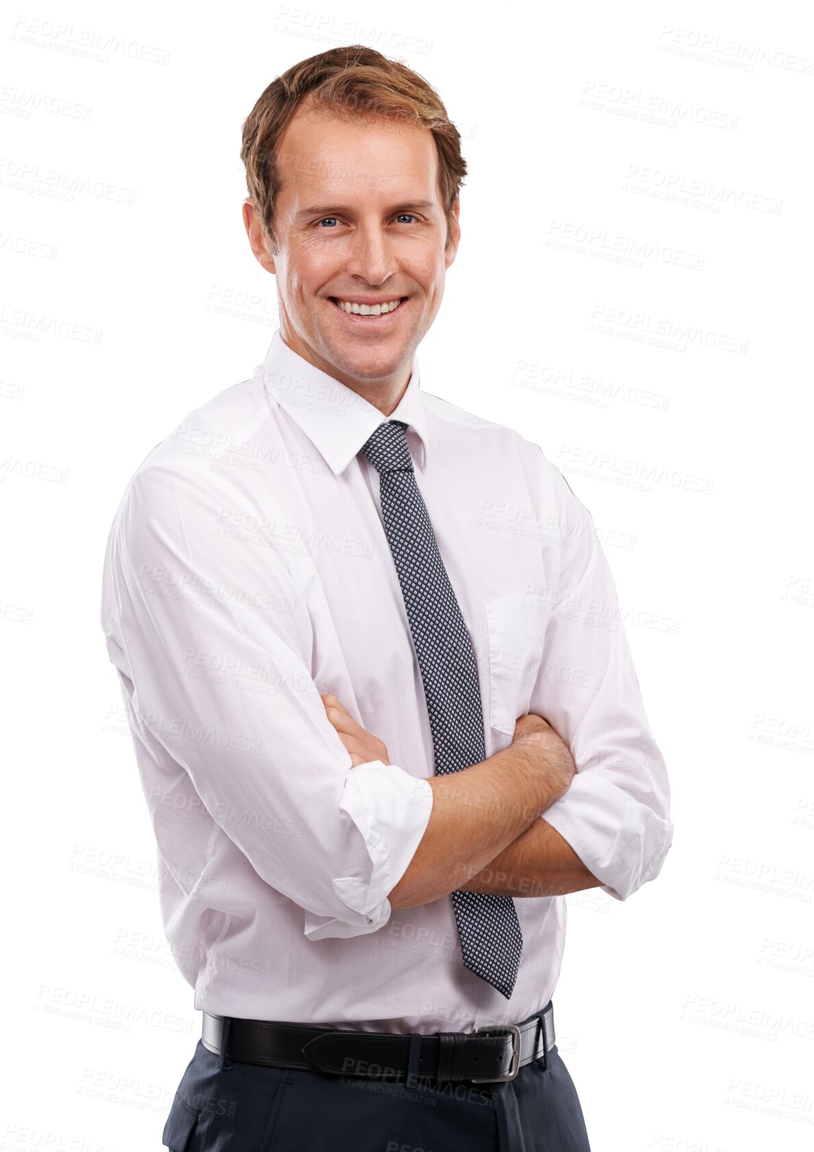 Buy stock photo Happy business man, portrait and arms crossed isolated on transparent png background. Male manager, professional corporate employee and confidence for management, motivation and smile of entrepreneur