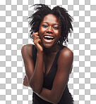 A Nigerian lady, standing with confidence and radiating happiness, showcases her natural beauty and the effectiveness of her skincare isolated on a png background.