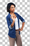 Hand sign, ok meme and portrait of woman with smile on face, agreement and understanding. Motivation, approval and good job finger gesture, happy woman standing isolated on a png background