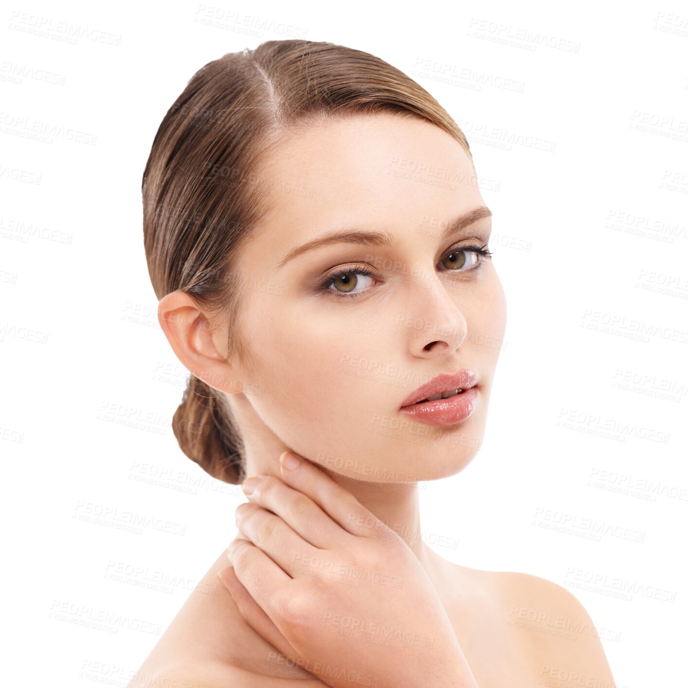 Buy stock photo Portrait, face skincare and beauty of woman isolated on a transparent png background. Natural, makeup cosmetics and serious female model with healthy, glowing or flawless skin after facial treatment