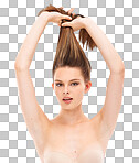 Health, hair care and portrait of woman in doing natural, long and straight hair style. Wellness, self care and female model with keratin, brazilian or botox hair treatment by isolated on a png background