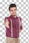 Business man with handshake, smile on face with hipster style and young person stand with arm out. Corporate welcome gesture,gentleman with pose and guy smiling for isolated on transparent background