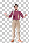 Man with thumbs up, smile for portrait of winning a good deal and wearing hipster clothing with glasses. Happy smiling male, hand gesture for positive news, isolated on a transparent png background