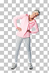 Exercise, fitness and senior woman portrait while stretching for health and wellness in studio. Body of happy and healthy female for motivation and energy in retirement isolated on a png background