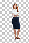 A Business, professional woman portrait and work clothes of a entrepreneur ready for work success. isolated and model corporate lawyer female with a smile and happiness isolated on a png background