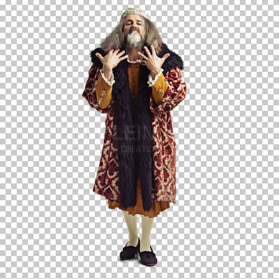 Buy stock photo Royalty, renaissance ruler and portrait of king on isolated, png and transparent background. Victorian royal, history and senior man with crown in vintage costume for power, leadership and wealth