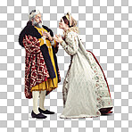 A Studio shot of a king and queen arguing isolated on a png background