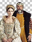 A Portrait of a stern-looking king and queen isolated on a png background