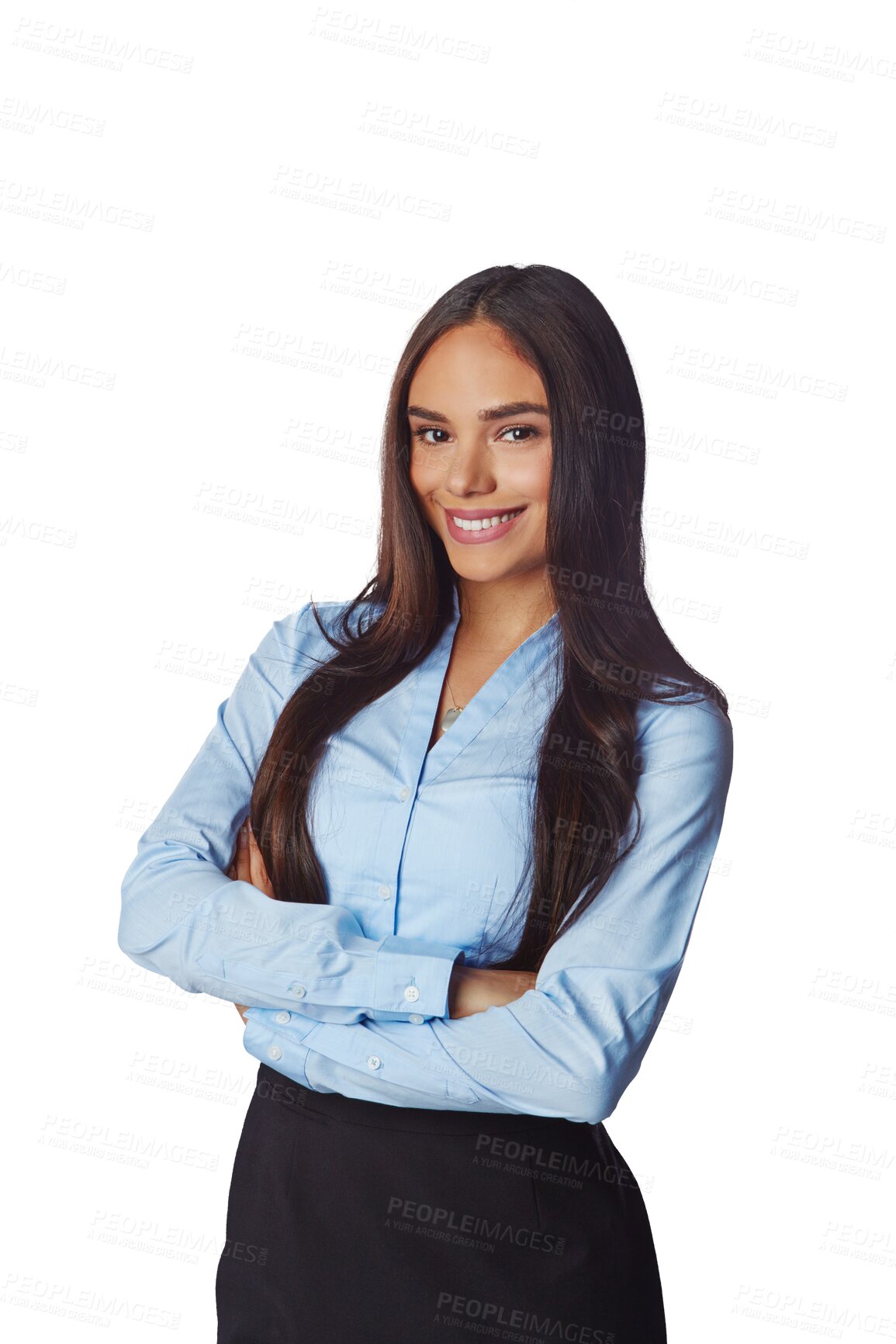 Buy stock photo Business woman, portrait and smile with arms crossed in management, leader and fashion. Happy and confident female person or girl with positive career mindset isolated on a transparent png background