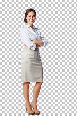 Buy stock photo Arms crossed, business woman and portrait smile isolated on a transparent png background. Professional, happiness and confident female person or entrepreneur from Canada with pride for career.