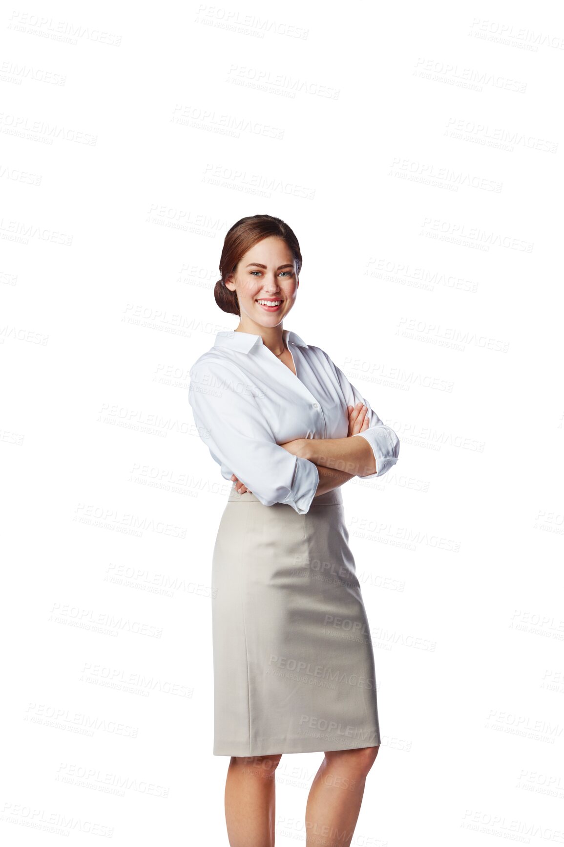 Buy stock photo Smile, business woman and portrait with arms crossed isolated on a transparent png background. Professional, happiness and confident female person or entrepreneur from Canada with pride for career.