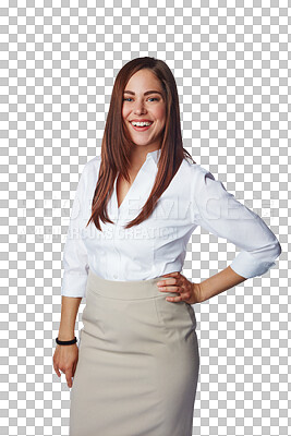 Buy stock photo Fashion, smile and business with portrait of woman on png background for professional, corporate or pride. Confident, happy and formal with female employee isolated on a transparent for style
