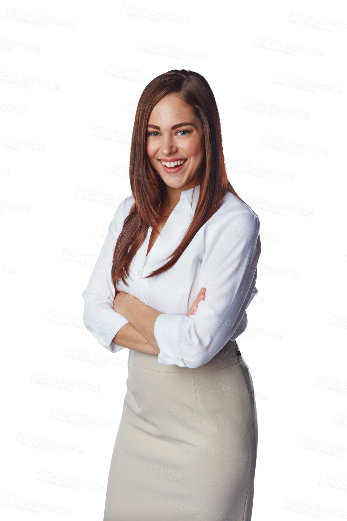 Buy stock photo Laughing, business and portrait of a woman with smile, corporate and fashion outfit. Happiness, confidence and female lawyer with pride for success and job isolated on a transparent, png background
