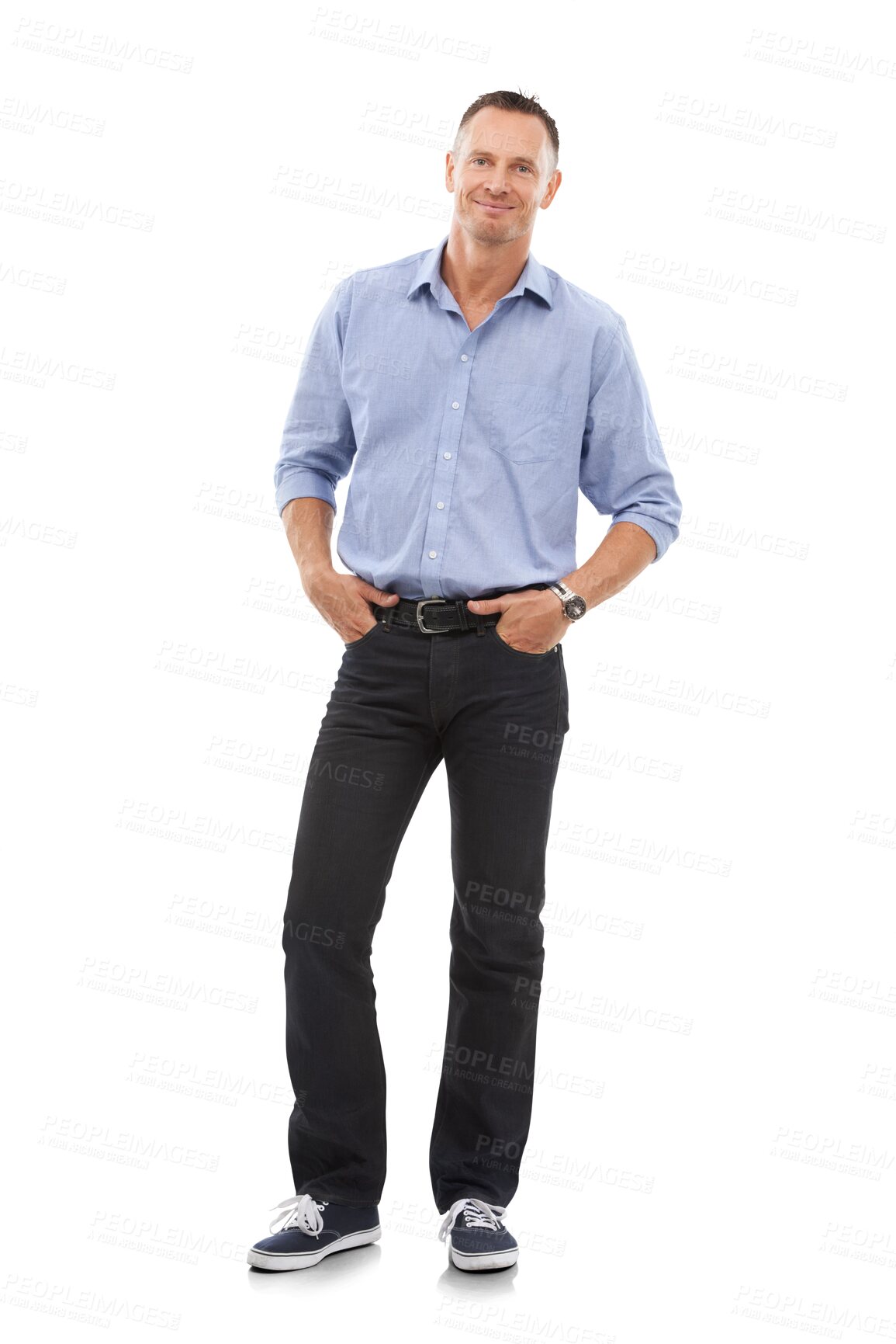 Buy stock photo Portrait, mindset and PNG with a business man isolated on a transparent background for a professional career. Happy, vision and smile with a mature male employee standing in a corporate company