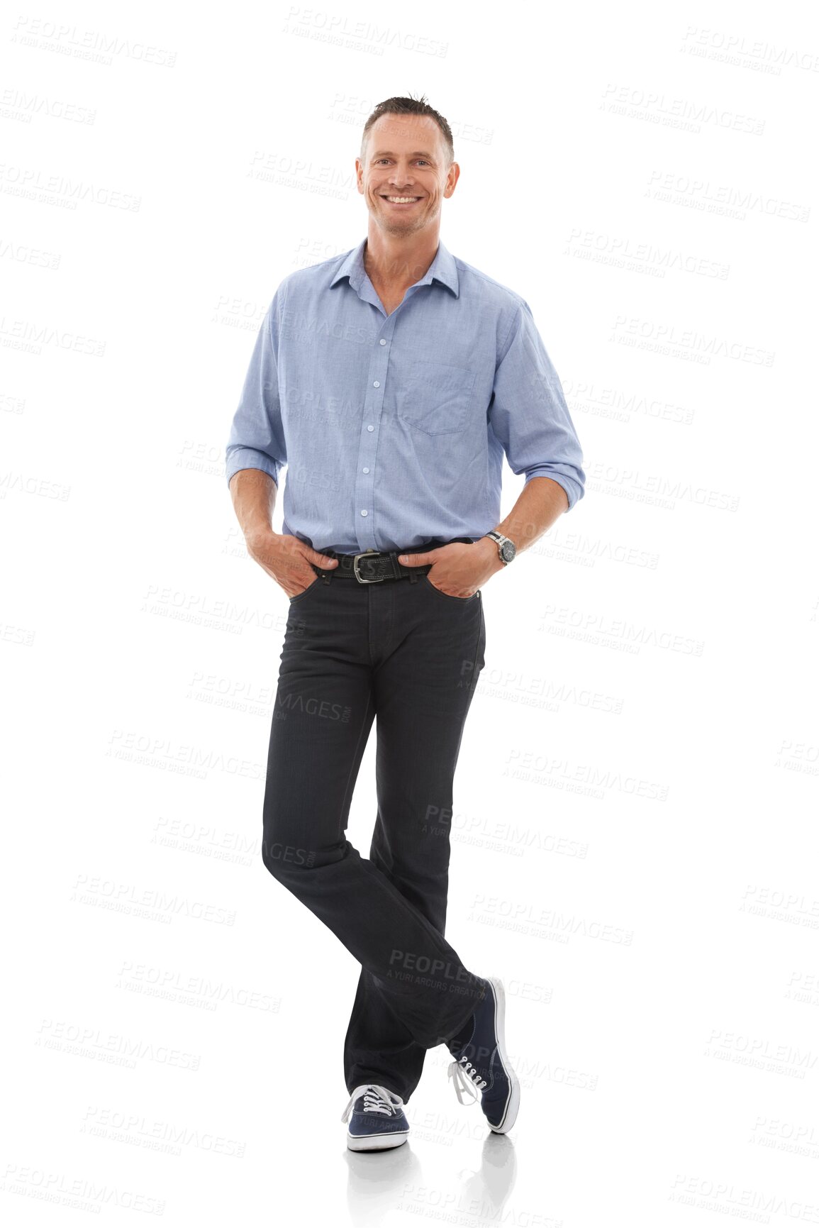 Buy stock photo Portrait, vision and PNG with a business man isolated on a transparent background for a professional career. Mindset, happy and smile with a mature male employee standing in a corporate company