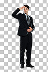 Salute, leadership and business man on isolated on a png background for management, vision and agreement. Corporate worker, success and isolated male model with hand gesture, military signal and sign in studio