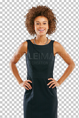 Buy stock photo Happy woman in business smile in portrait, success and vision with confidence isolated on transparent or png background. Corporate lawyer, female with professional mindset and law career with pride