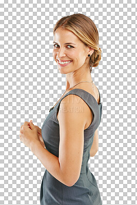 Buy stock photo Business woman, portrait and beauty with a smile for vision, success and career. Professional female, executive leader and model for motivation and goal isolated on a transparent, png background
