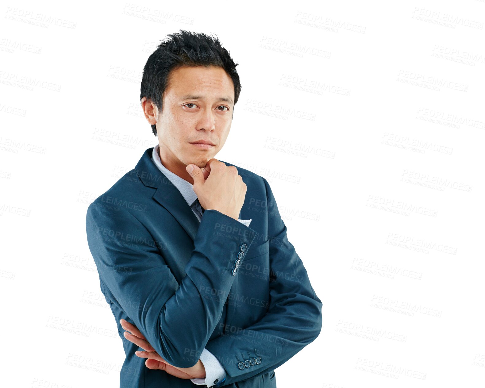 Buy stock photo Executive, corporate and portrait of a businessman with arms crossed isolated on a transparent png background. Young, ceo and Asian worker in a suit for professional work, management and confidence
