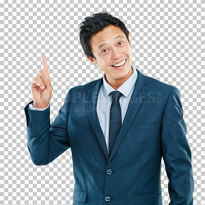 Idea, asian and business man portrait with a professional corporate suit  and smile. Ideas, isolated on a png background worker from Japan happy  about career and success for job growth in a
