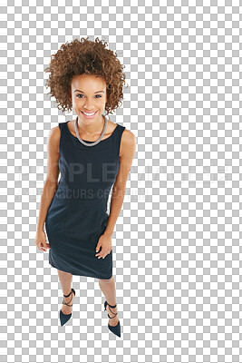 Buy stock photo Business woman in full body portrait with smile, success and vision with confidence isolated on transparent or png background. Corporate lawyer, female with professional mindset and law career 