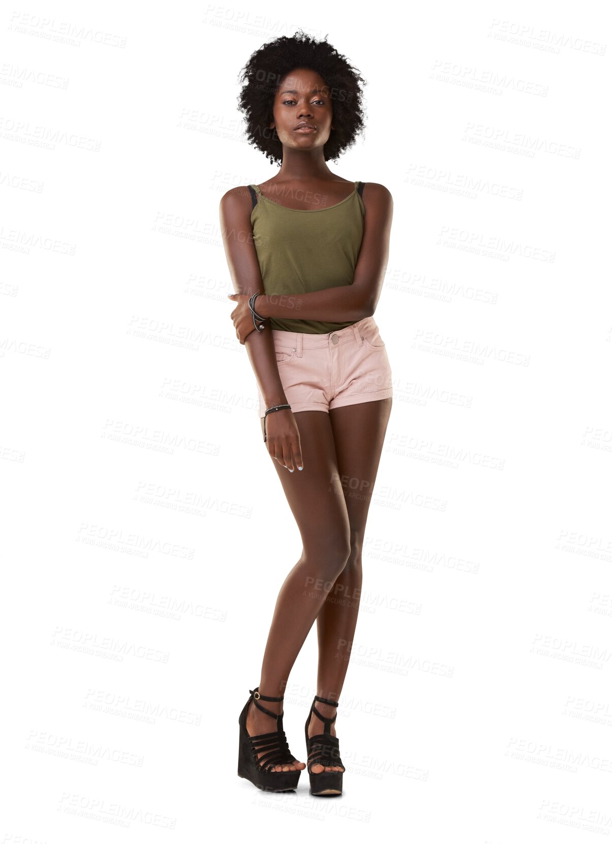 Buy stock photo Black woman, fashion model and portrait with confidence in summer or casual clothes isolated on transparent, png background. Beauty, gen z youth and stylish with trendy and edgy young female