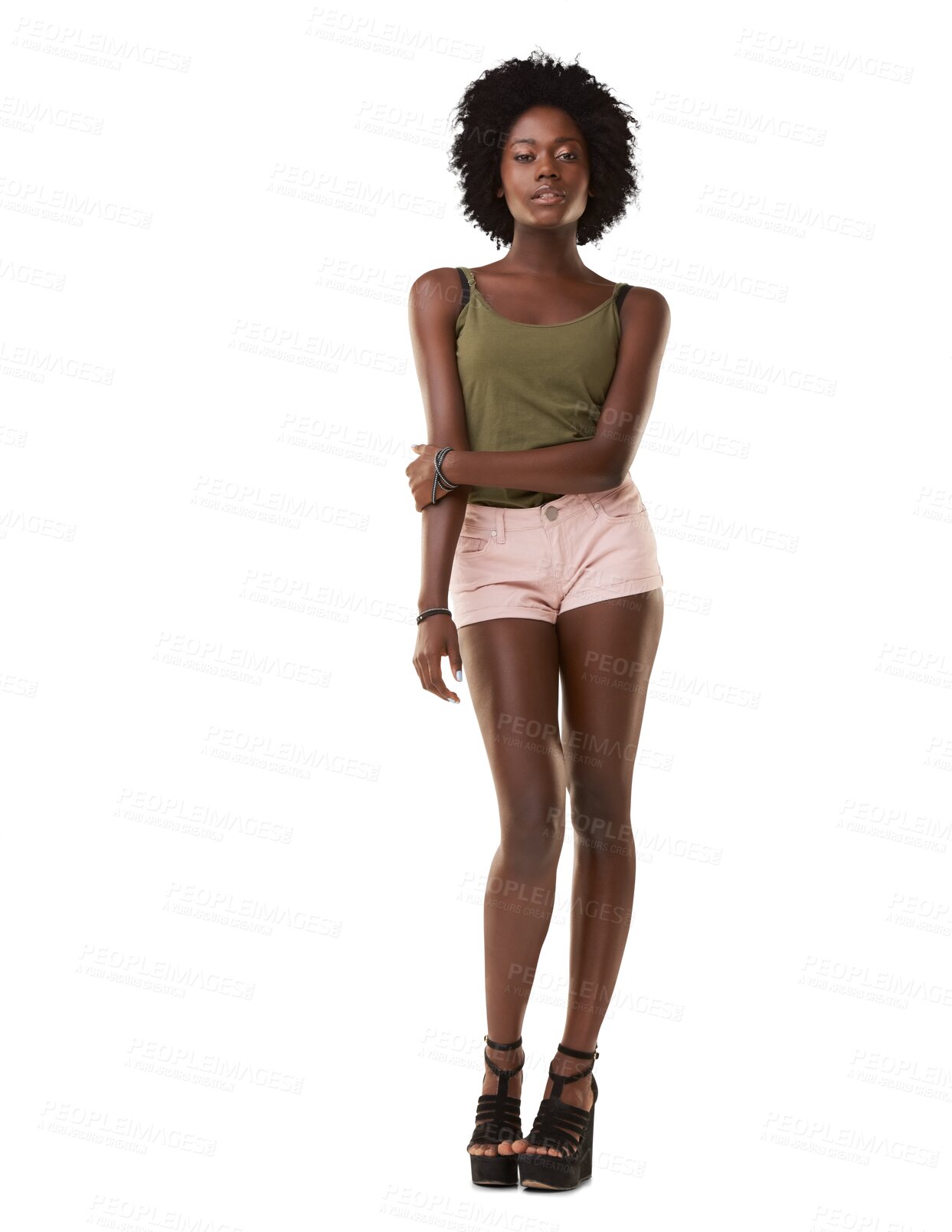 Buy stock photo Full body portrait of black woman, fashion and confident model, summer or casual clothes isolated on transparent, png background. Beauty, gen z with young female, stylish and trendy with attitude