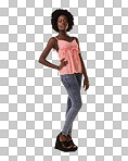 Fashion, stylish and portrait of a black woman with confidence on a isolated on a png background in studio. Trendy, fashionable and clothing of a young African model with an elegant pose and attitude in Nigeria