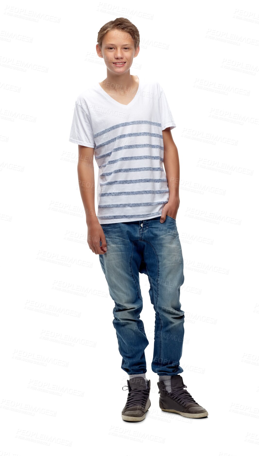 Buy stock photo Boy, kid and portrait smile standing isolated on a transparent png background. Face, happiness or young child, model and casual kids lifestyle in healthy growth, youth development or happy confidence