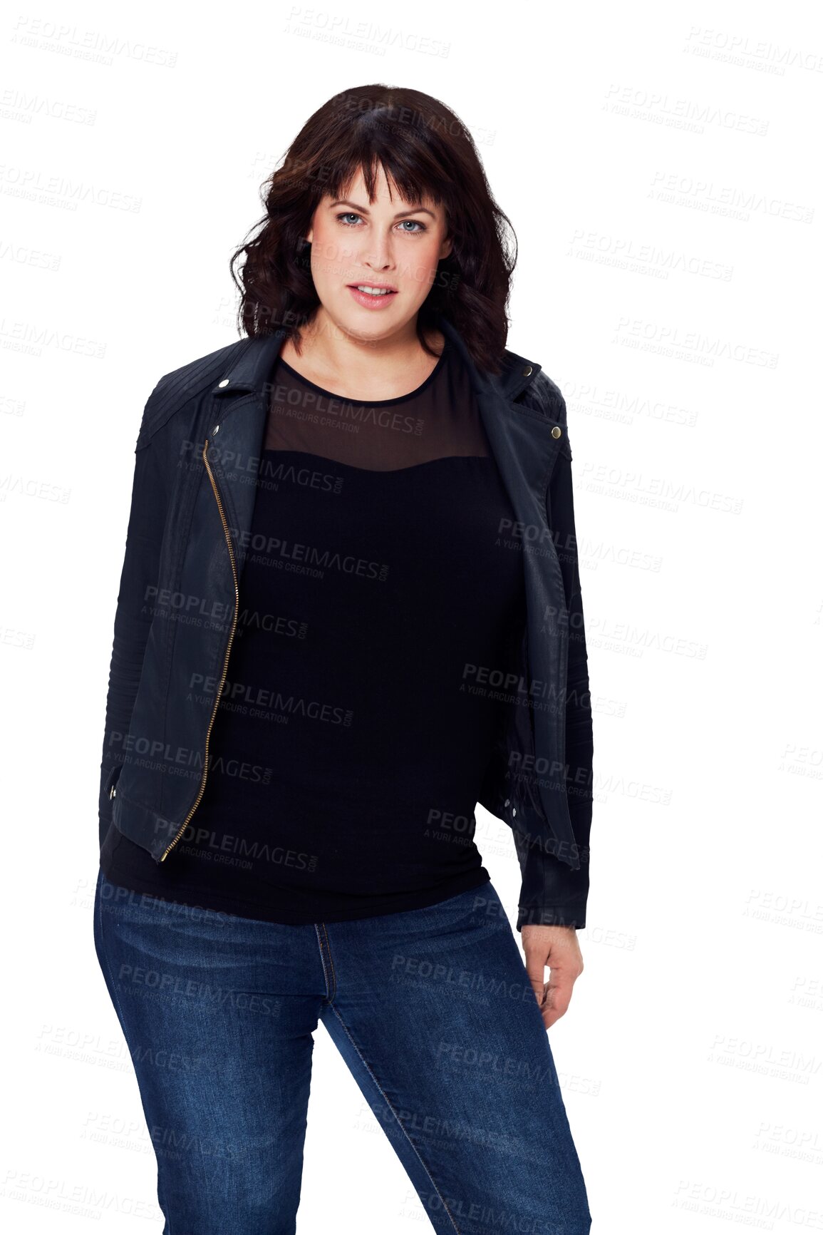 Buy stock photo Fashion, style and portrait of woman with confidence, beauty and a smile. Real person or plus size model in stylish, trendy and casual clothes for inspiration isolated on transparent, png background