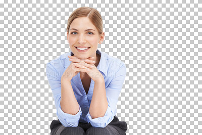 Buy stock photo Portrait, business and woman with a smile, confident and successful person isolated on a transparent background. Face, female employee and happy entrepreneur with happiness, professional and png