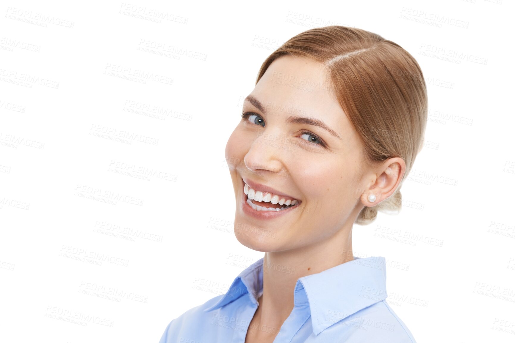 Buy stock photo Corporate woman, portrait and smile for business, success and happiness isolated on a transparent png background. Happy, laughing and headshot of an executive professional for career goals or work