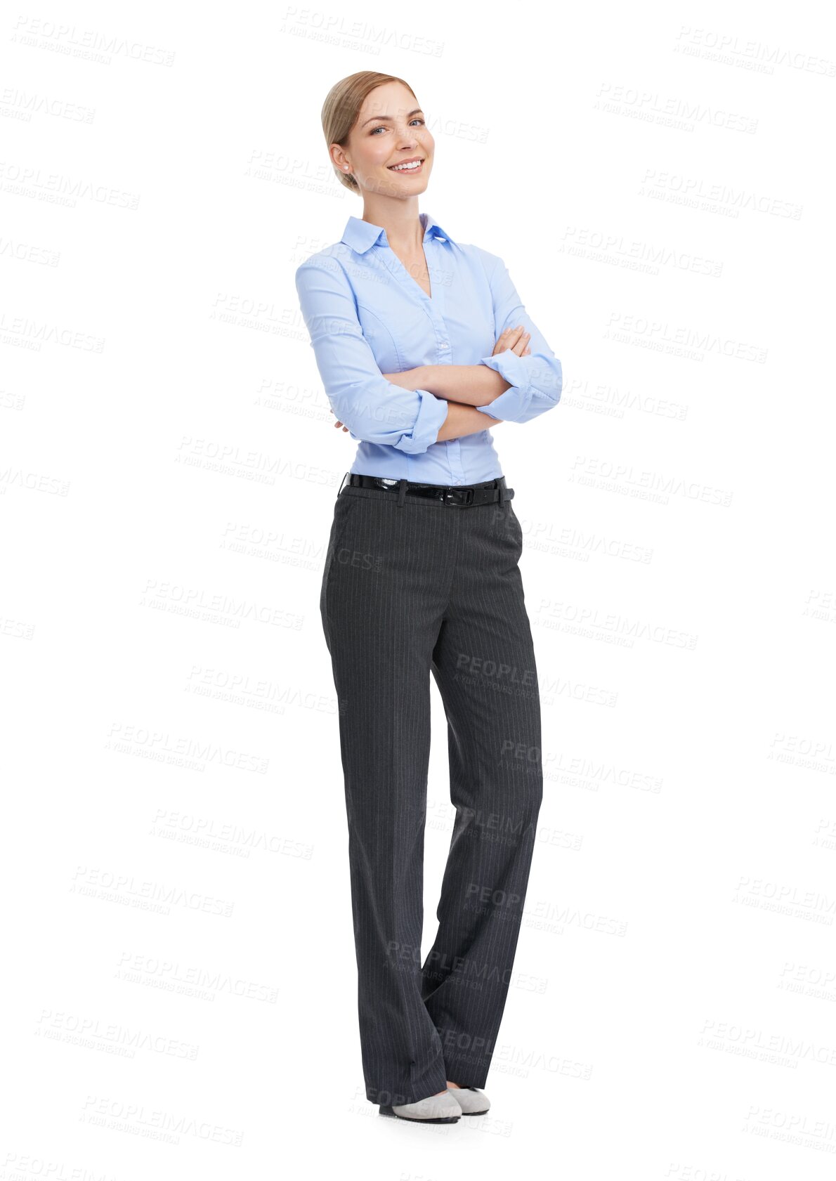 Buy stock photo Portrait, mission and arms crossed with a woman employee isolated on a transparent background. Mindset, vision or professional with a confident and attractive young business female standing on PNG