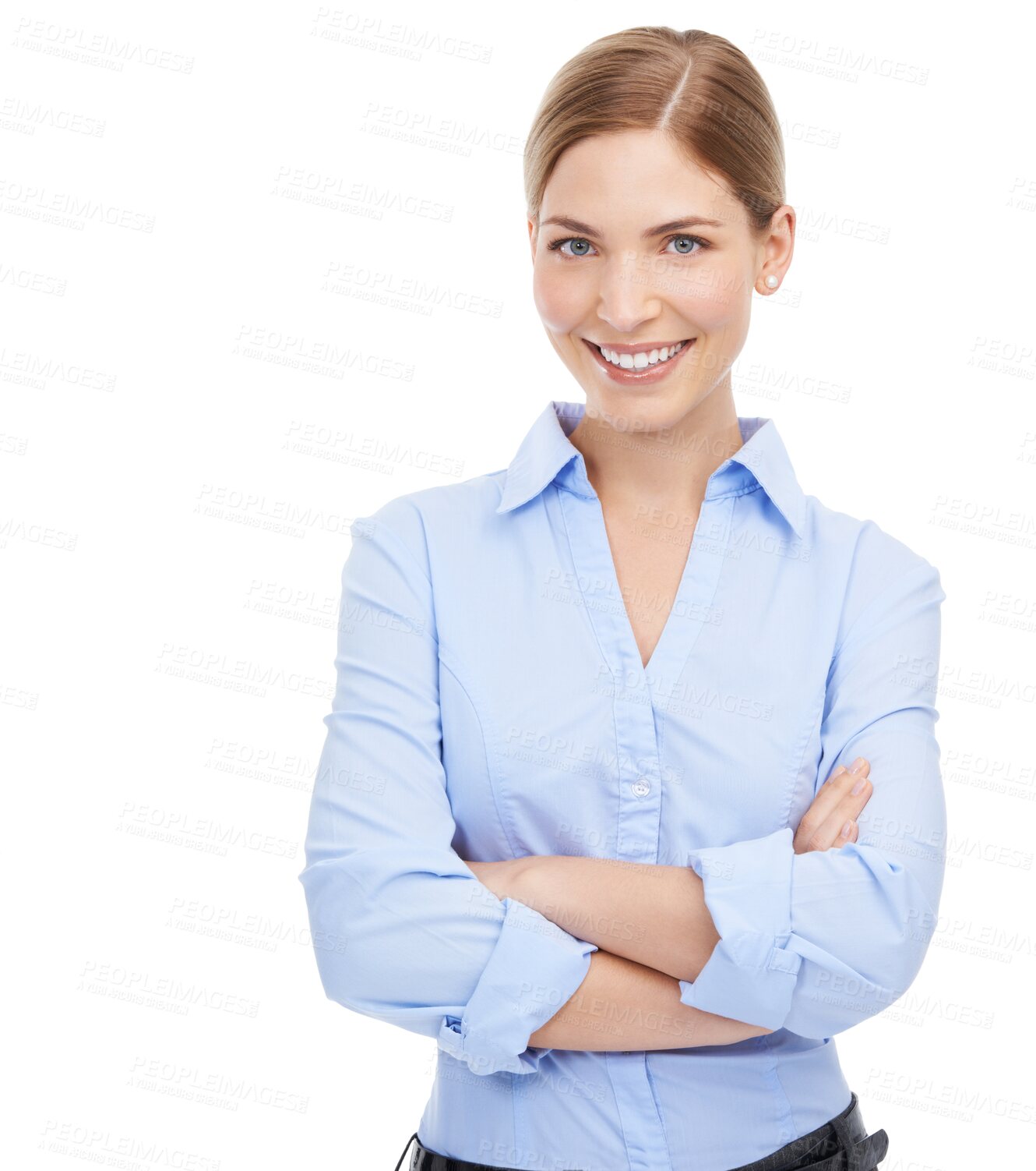 Buy stock photo Business woman, portrait and smile with arms crossed for success, pride and career. Professional female, executive leader and happy for motivation and goal isolated on transparent, png background
