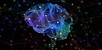 Brain pattern, ai generated and digital graphic of intelligence and neuroscience. Isolated, dark background and no people with neuro connection and futuristic artificial intelligence data