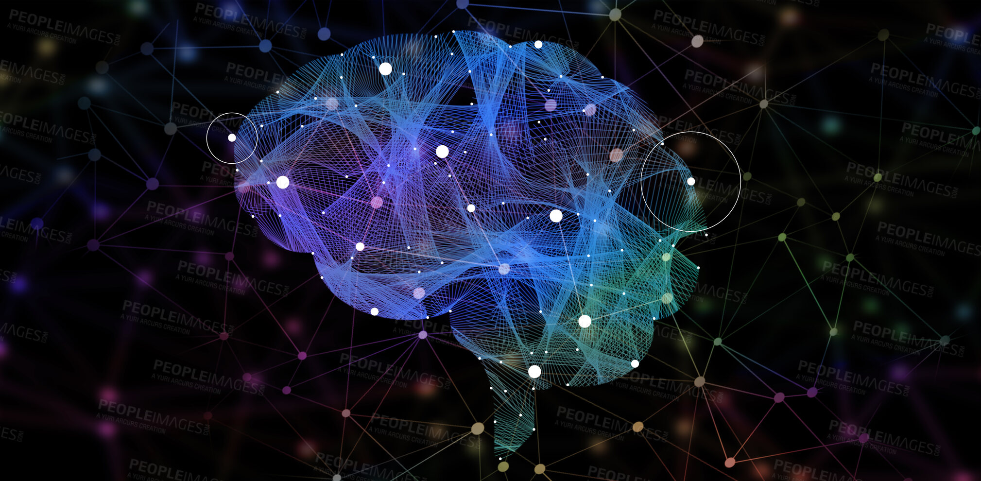 Buy stock photo Brain pattern, ai generated and digital graphic of intelligence and neuroscience. Isolated, dark background and no people with neuro connection and futuristic artificial intelligence data