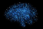 Brain neural pathway, artificial rendering and digital graphic of intelligence and neuroscience. Isolated, black background and no people with ai generated, neuro data and mind connection