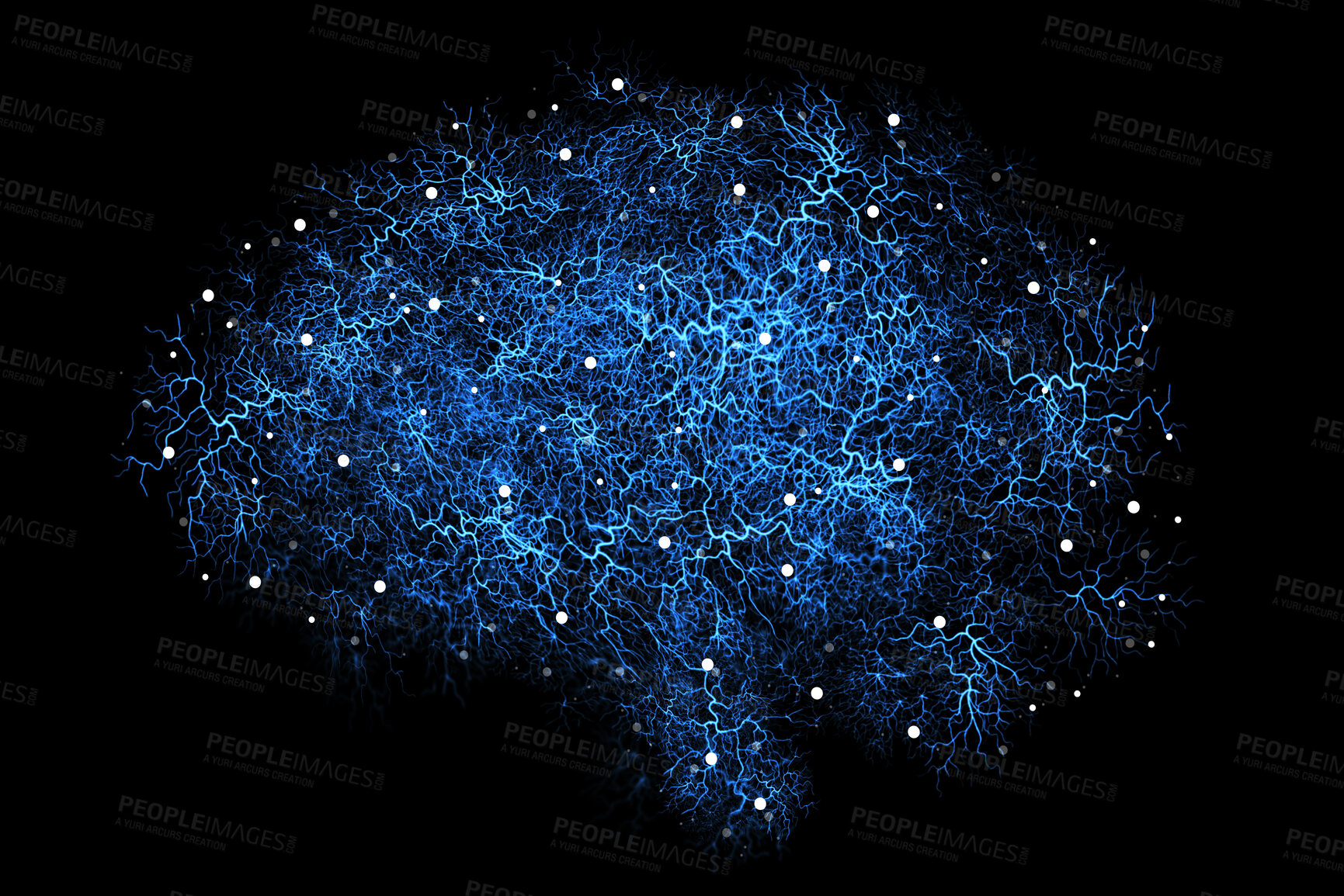 Buy stock photo Brain neural pathway, artificial rendering and digital graphic of intelligence and neuroscience. Isolated, black background and no people with ai generated, neuro data and mind connection