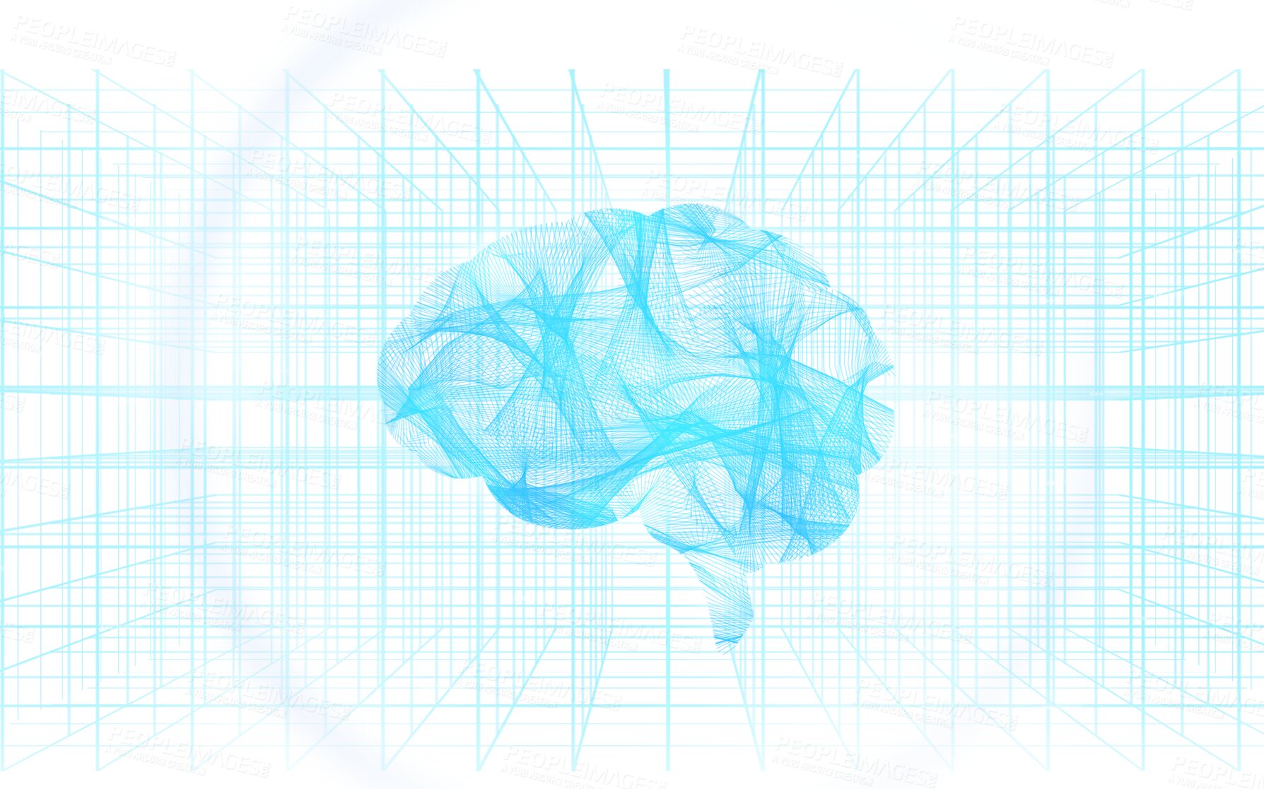 Buy stock photo Brain hologram, ai generated and digital graphic of intelligence and neuroscience. Isolated, white background and no people with life science, neuro pathway and user mind connection