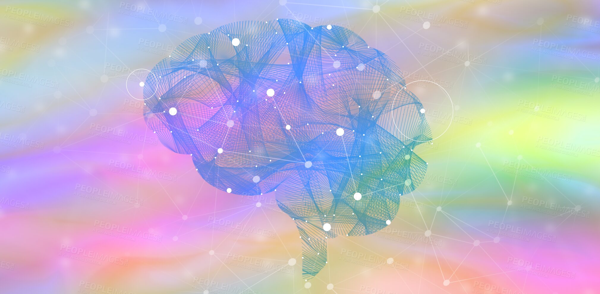 Buy stock photo Brain graphic, colorful connectivity and digital graphic of cyber circuit and neuroscience. Isolated background and no people with mind graphic, neuro pattern and connection of ai generated