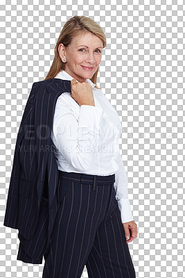 Buy stock photo Portrait, elderly smile and business woman standing isolated on a transparent png background. Professional, ceo and happy, pride and confident entrepreneur, executive or senior person from Canada.