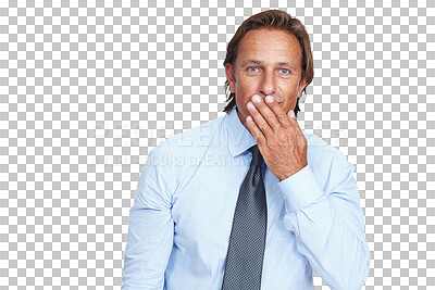 Buy stock photo Portrait, wow and man with surprise, business and guy isolated against a transparent studio background. Face, male employee or happy consultant with shock, facial expression or secret on png backdrop