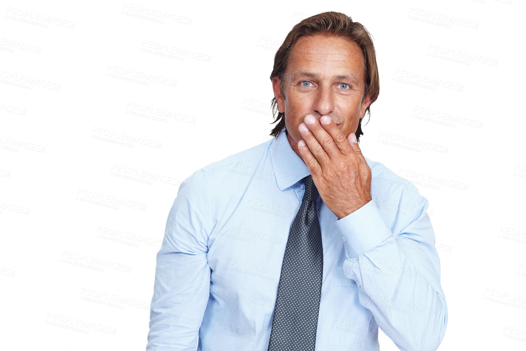 Buy stock photo Portrait, wow and man with surprise, business and guy isolated against a transparent studio background. Face, male employee or happy consultant with shock, facial expression or secret on png backdrop