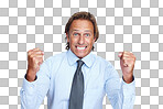 Frustration, fist and portrait of a businessman in studio with an angry facial expression for bad news. Upset, stress and frustrated corporate male model with a problem isolated on a png background.