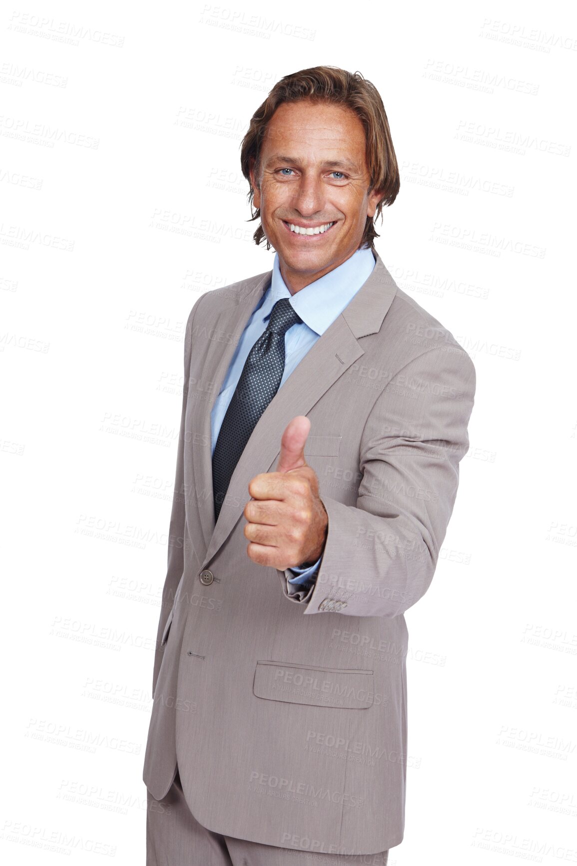 Buy stock photo Portrait, smile and business man with thumbs up isolated on a transparent png background. Success, hand gesture and mature person with like emoji for agreement, excellence or yes, approval or winning