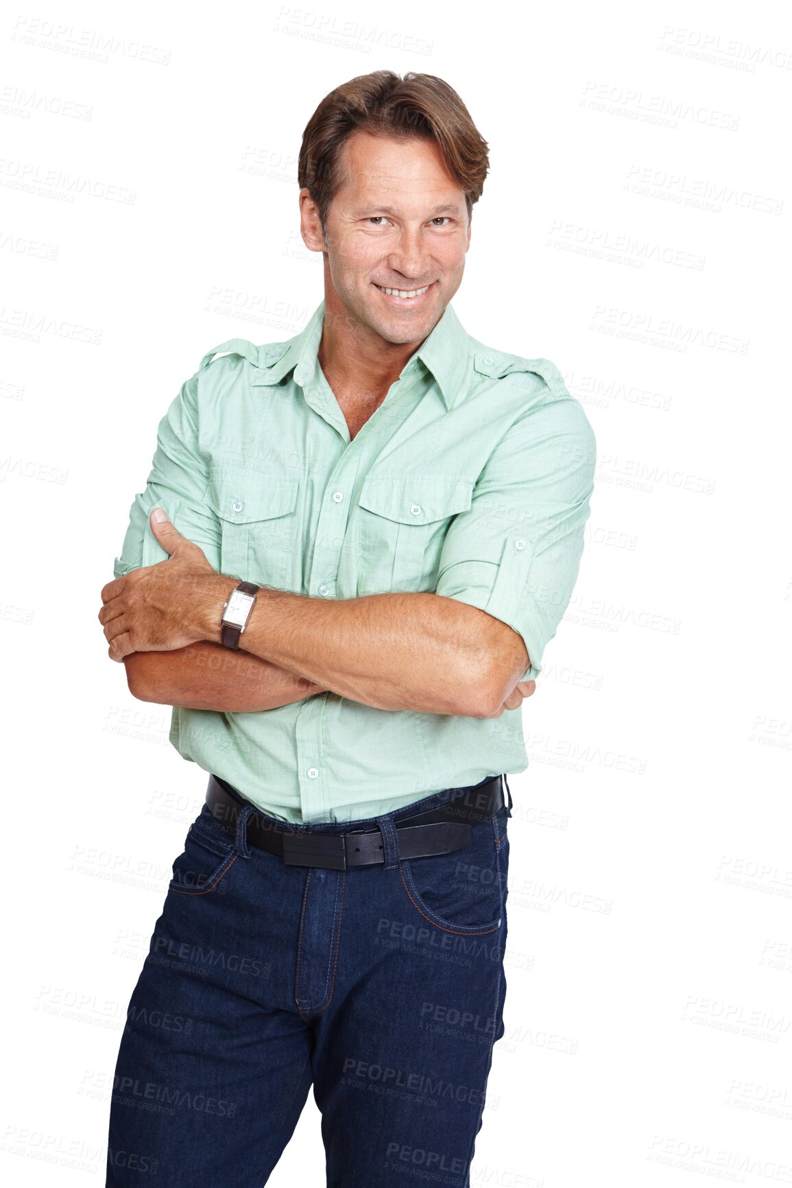 Buy stock photo Portrait, smile and business man with arms crossed isolated on a transparent png background. Mature, professional male and happiness, pride and confident entrepreneur or successful person from Canada