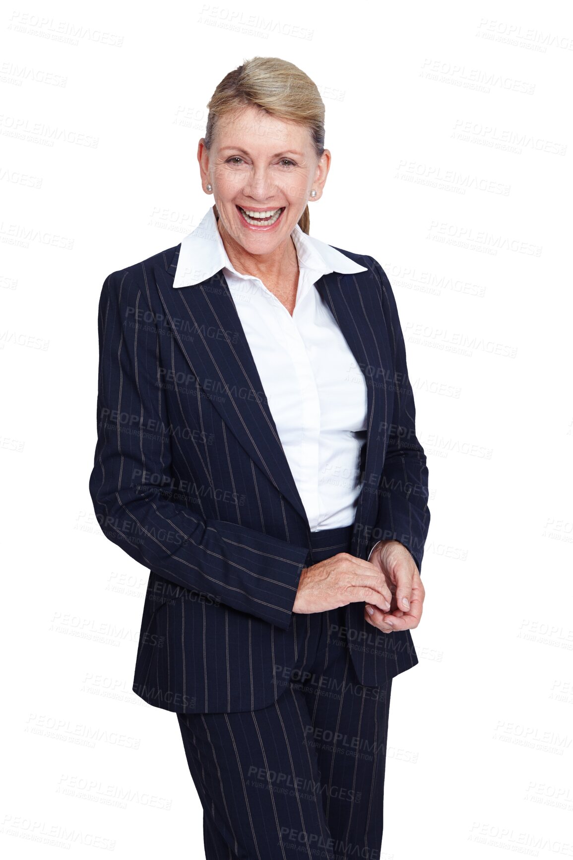 Buy stock photo Portrait, laughing or mature business woman with smile for career success isolated on png background. Proud CEO, happy senior boss or confident female entrepreneur leader smiling at a funny joke 