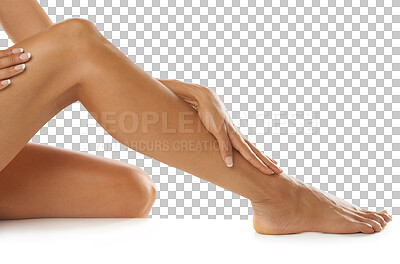 Buy stock photo Legs, laser and PNG with a model woman isolated on a transparent background for beauty or hair removal. Wellness, skincare and body care with a female foot for natural treatment or cosmetics