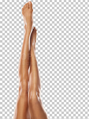 Buy stock photo Legs, hair removal and transparent with a model woman isolated on a PNG background for beauty or skincare. Wellness, laser and body care with a female posing for natural treatment or cosmetics